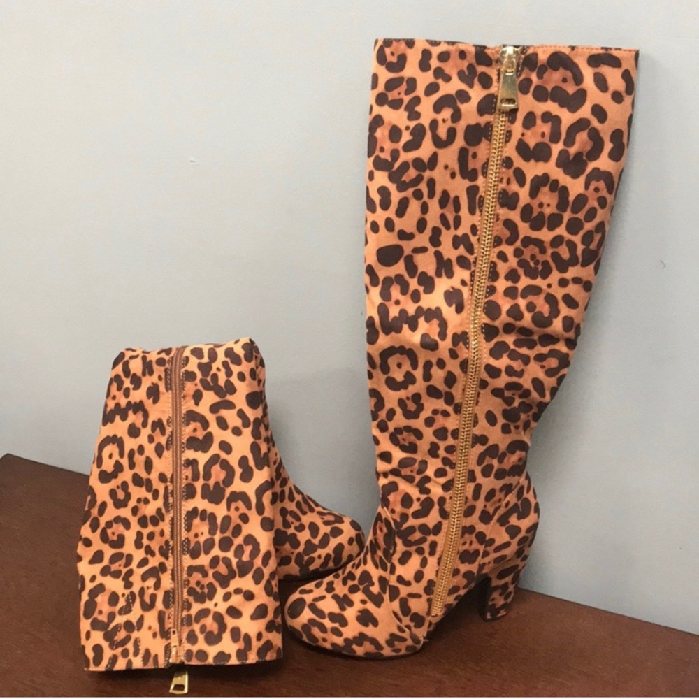 Brand New Knee High Leopard Boots, size 8.5.